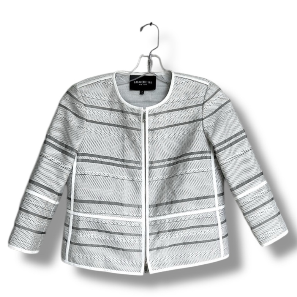 Lafayette 148 NY Tilda Translucent White/ Gray Striped Cropped Jacket Size XS - Picture 2 of 12
